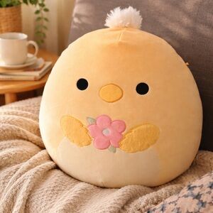 Squishmallow Yellow Chick with Flower Plush Pillow